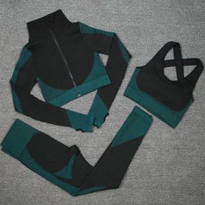 Caien 3 piece High-Waisted Workout Set - Peacock Blue